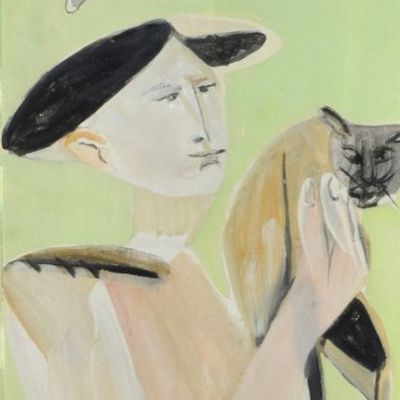 Figura con gatto e pecorella, 1950 circa